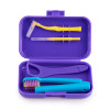 Orthodontic braces care kit with tongue scraper, purple
